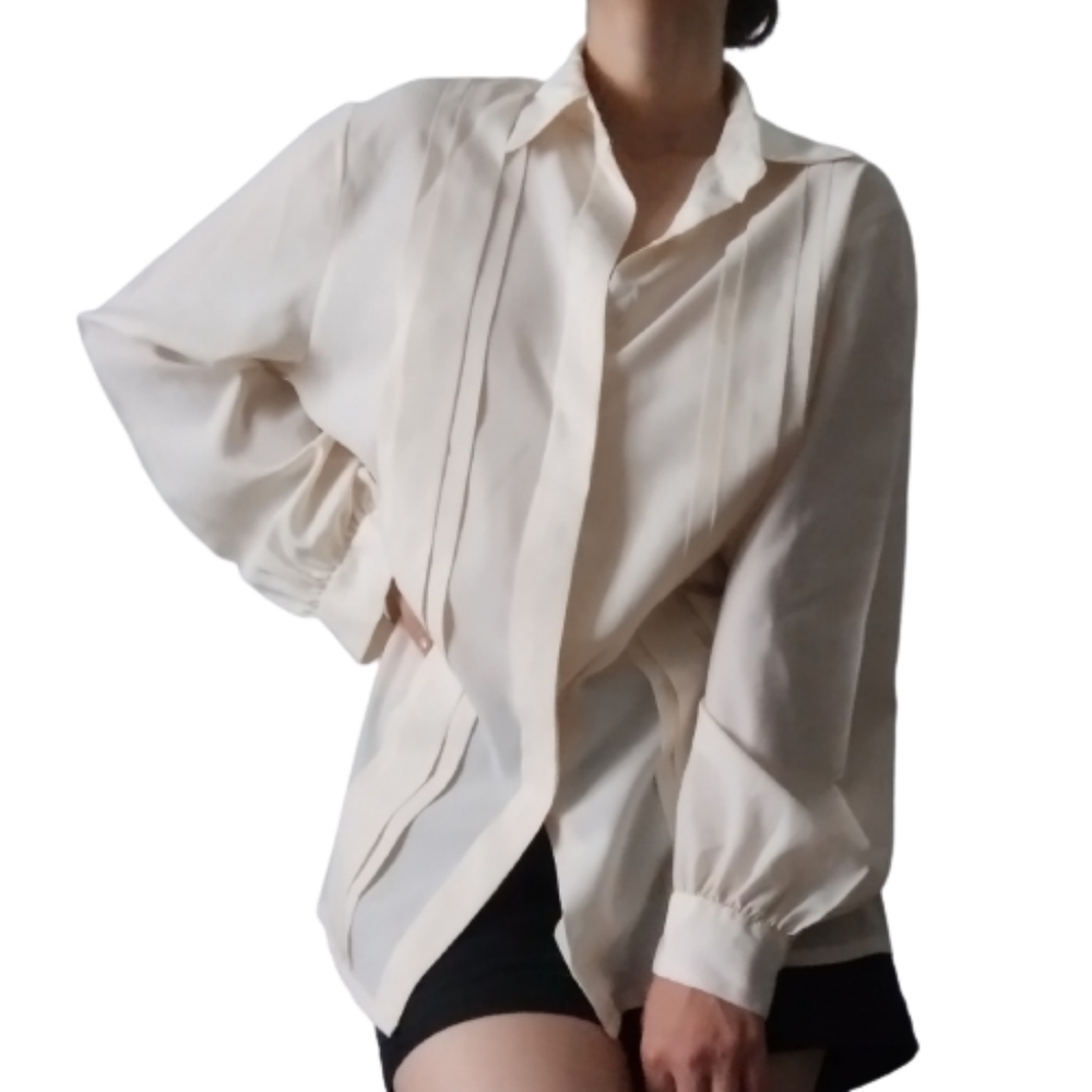 Vintage Laura Scott Pleated Relaxed Button Down Blouse